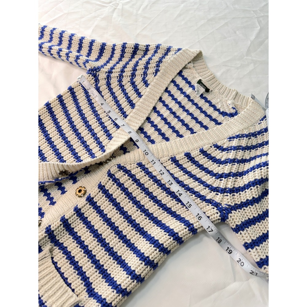 J. Crew Ripplestitch Cardigan Sweater Striped Chunky Knit Preppy Nautical Cozy - Picture 9 of 12